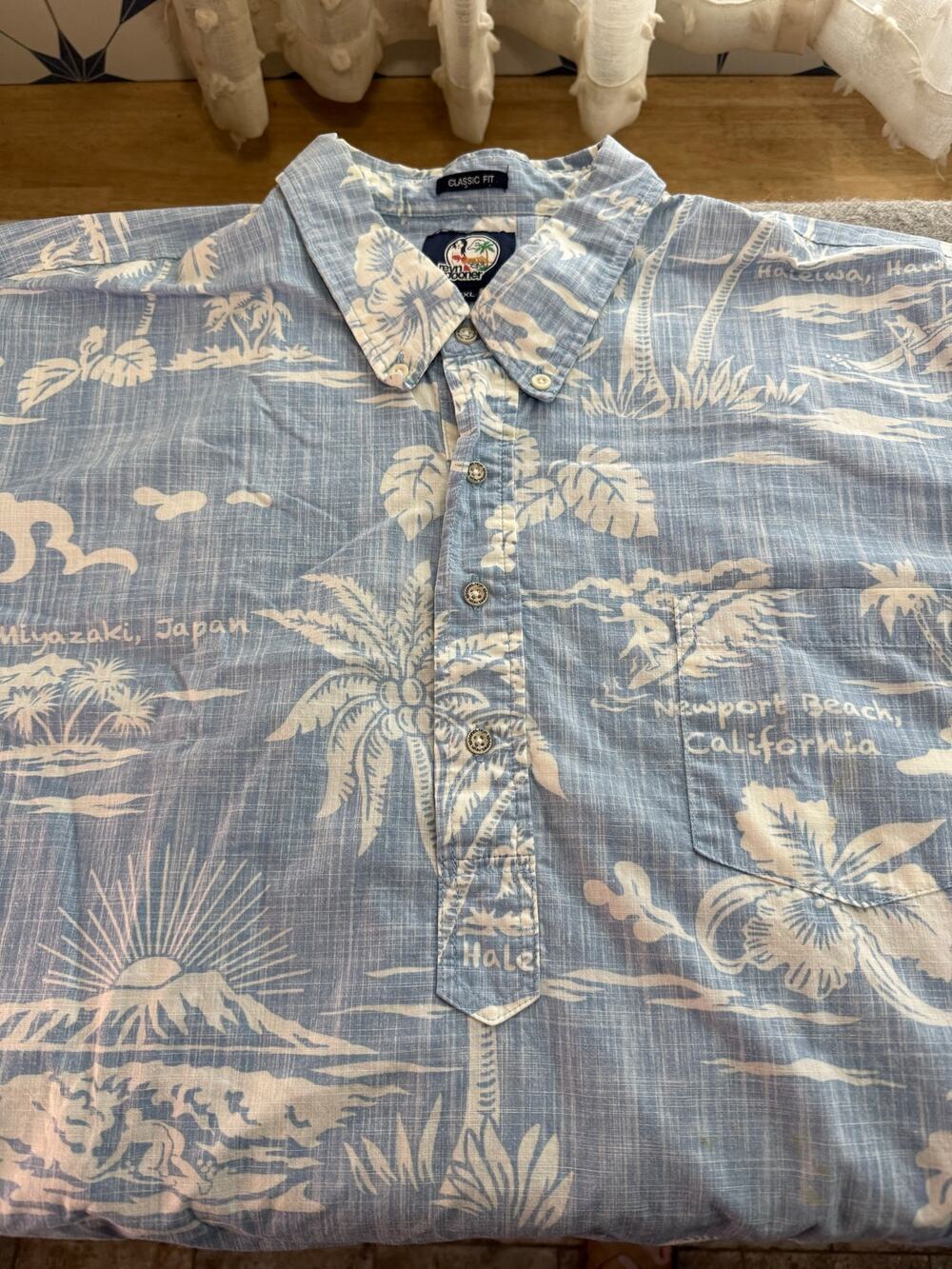 Reyn Spooner My Isle Beaches Hawaiian Shirt Mens 3XL Blue Cotton Pullover